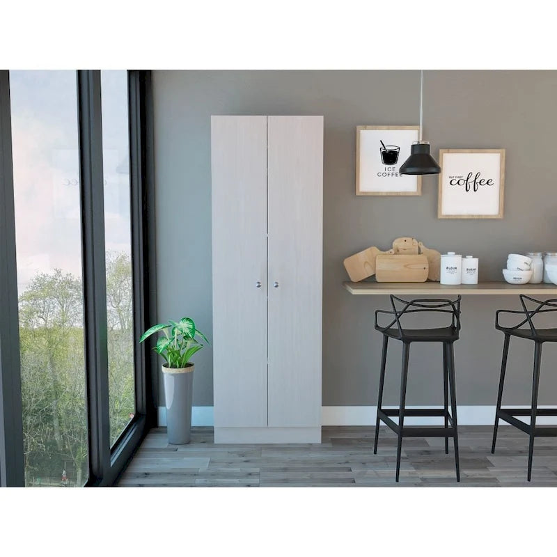 Double Door Storage Cabinet with Five Shelves and Metal Knobs