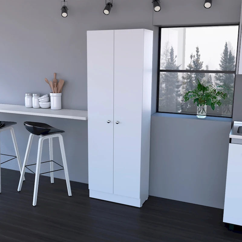 Double Door Storage Cabinet with Five Shelves and Metal Knobs