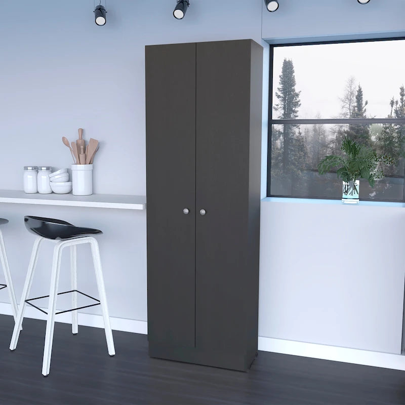 Double Door Storage Cabinet with Five Shelves and Metal Knobs