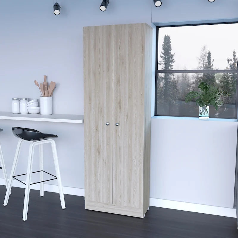 Double Door Storage Cabinet with Five Shelves and Metal Knobs