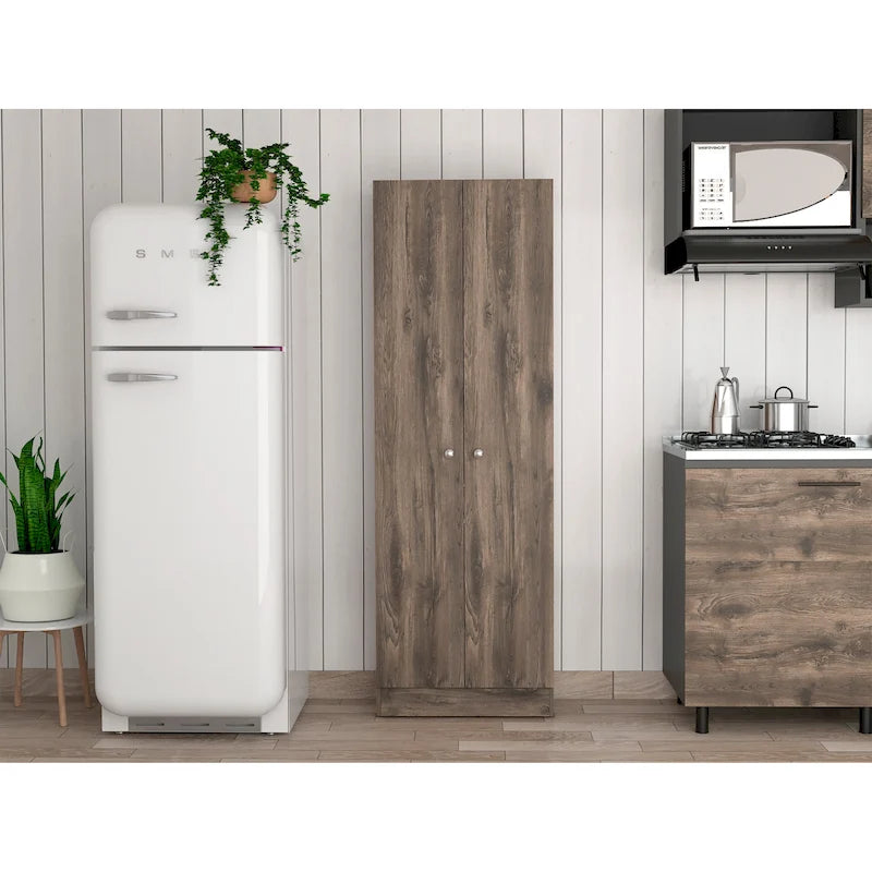 Double Door Storage Cabinet with Five Shelves and Metal Knobs