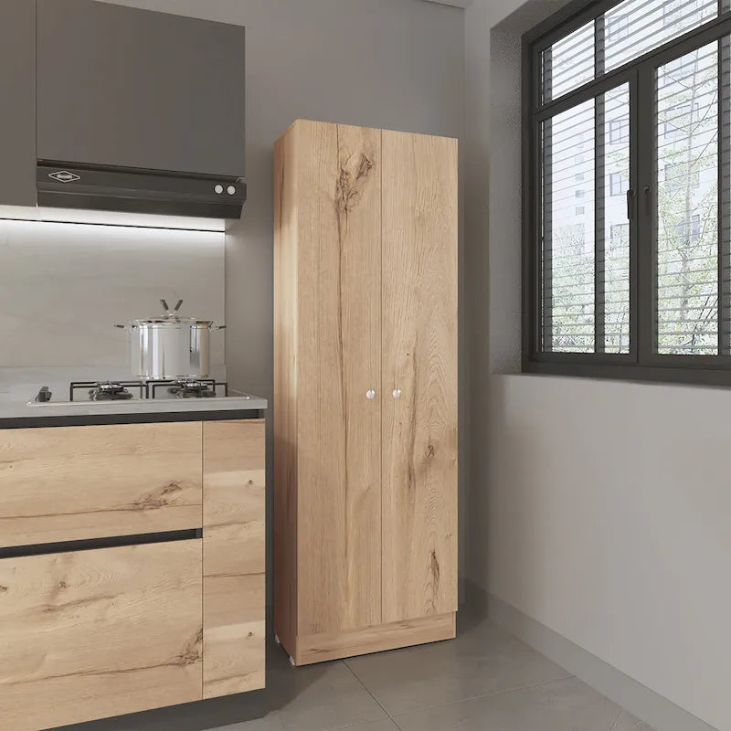 Double Door Storage Cabinet with Five Shelves and Metal Knobs