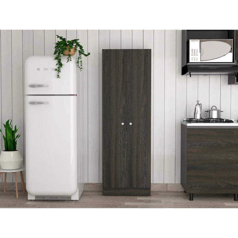 Double Door Storage Cabinet with Five Shelves and Metal Knobs
