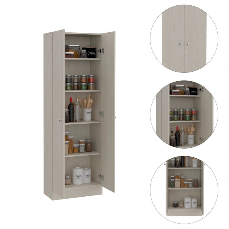Double Door Storage Cabinet with Five Shelves and Metal Knobs