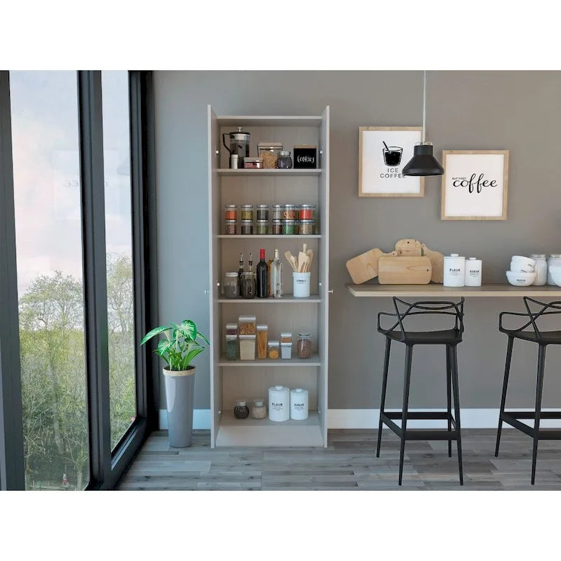 Double Door Storage Cabinet with Five Shelves and Metal Knobs