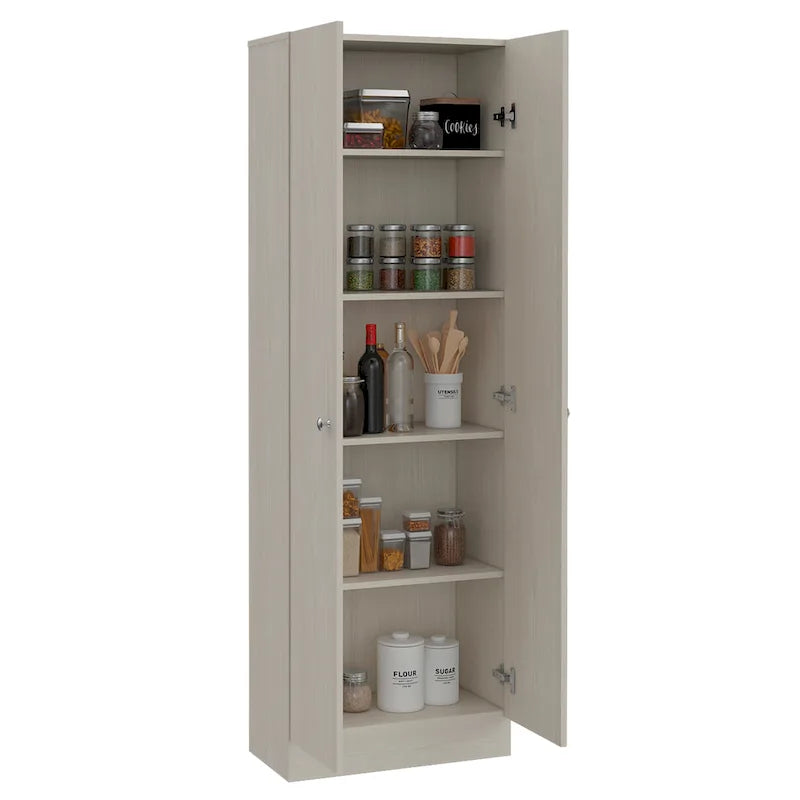 Double Door Storage Cabinet with Five Shelves and Metal Knobs