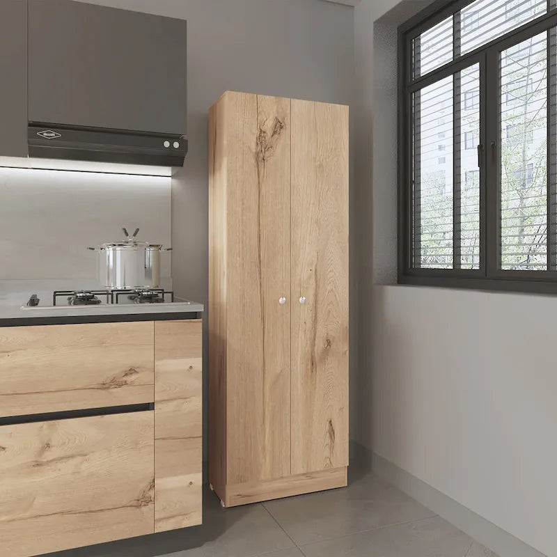 Double Door Storage Cabinet with Five Shelves and Metal Knobs