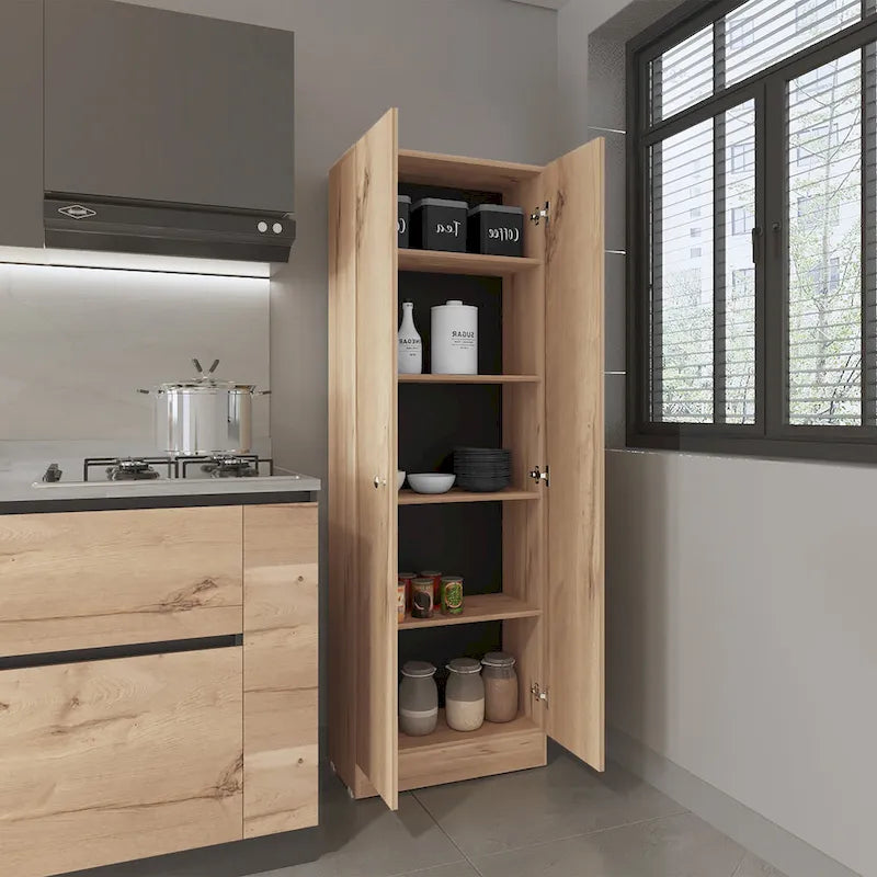 Double Door Storage Cabinet with Five Shelves and Metal Knobs