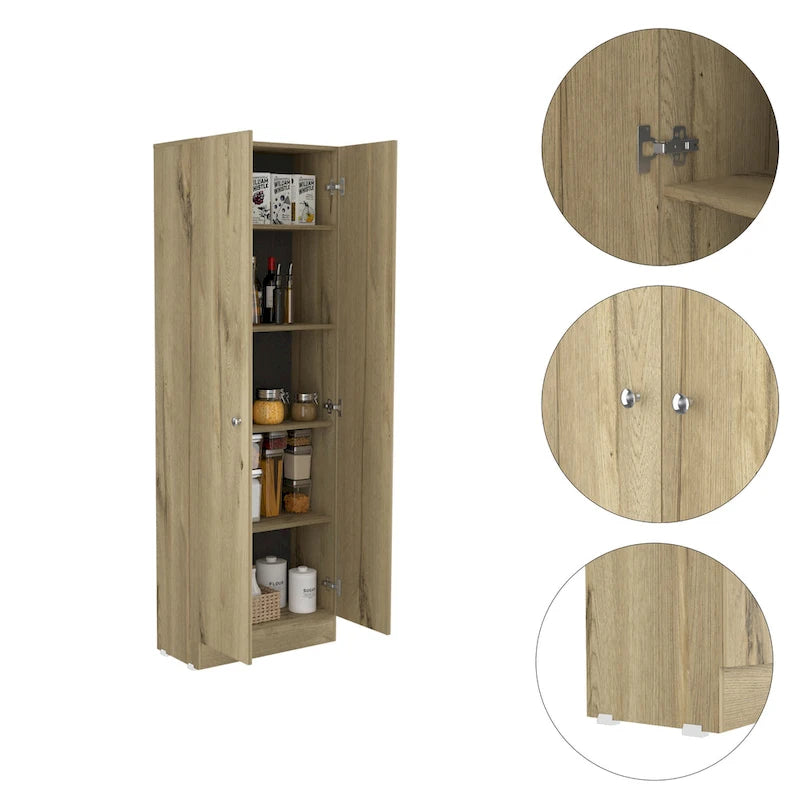 Double Door Storage Cabinet with Five Shelves and Metal Knobs
