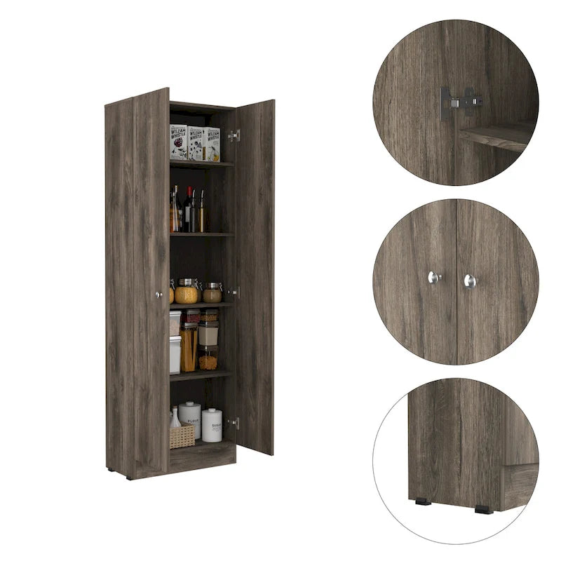 Double Door Storage Cabinet with Five Shelves and Metal Knobs
