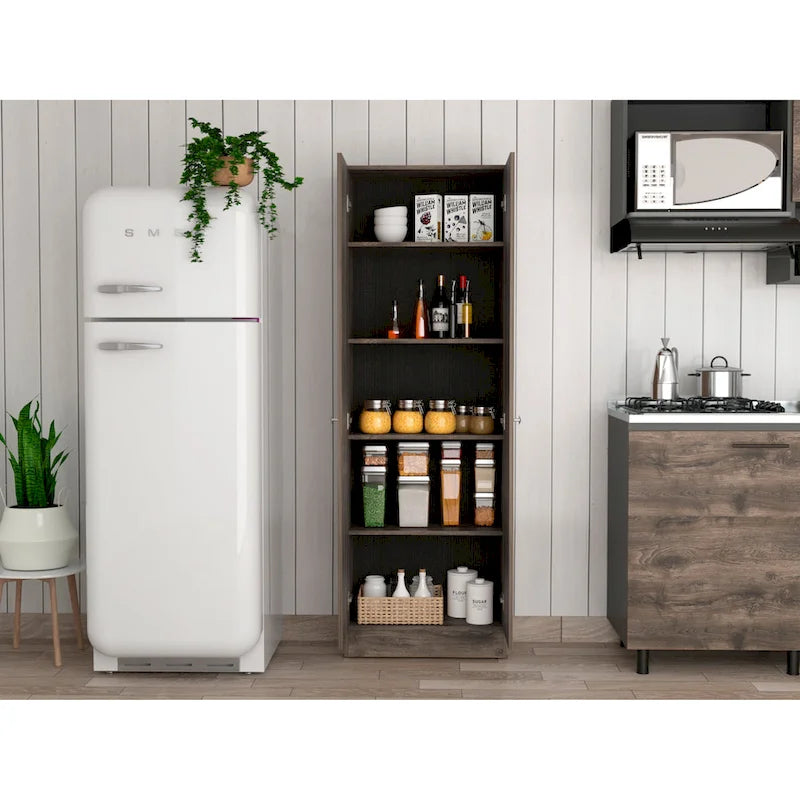 Double Door Storage Cabinet with Five Shelves and Metal Knobs