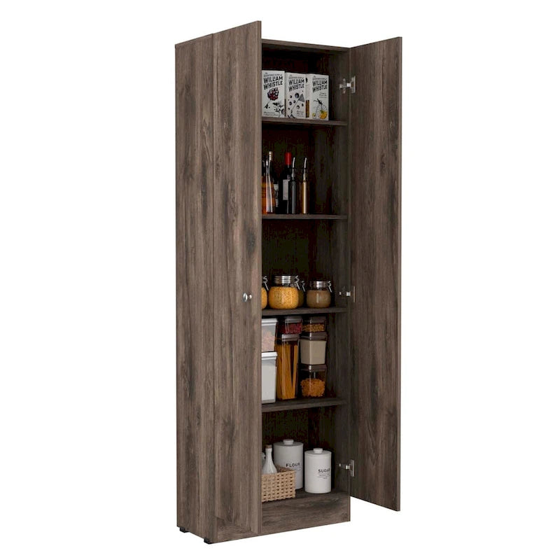 Double Door Storage Cabinet with Five Shelves and Metal Knobs