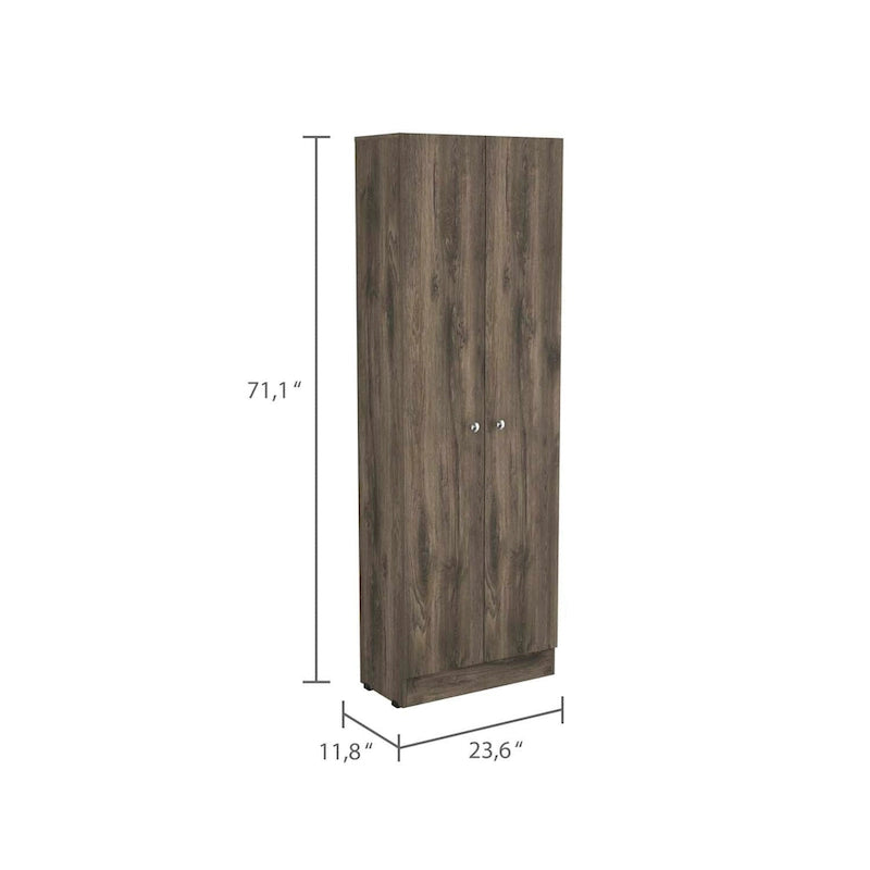 Double Door Storage Cabinet with Five Shelves and Metal Knobs