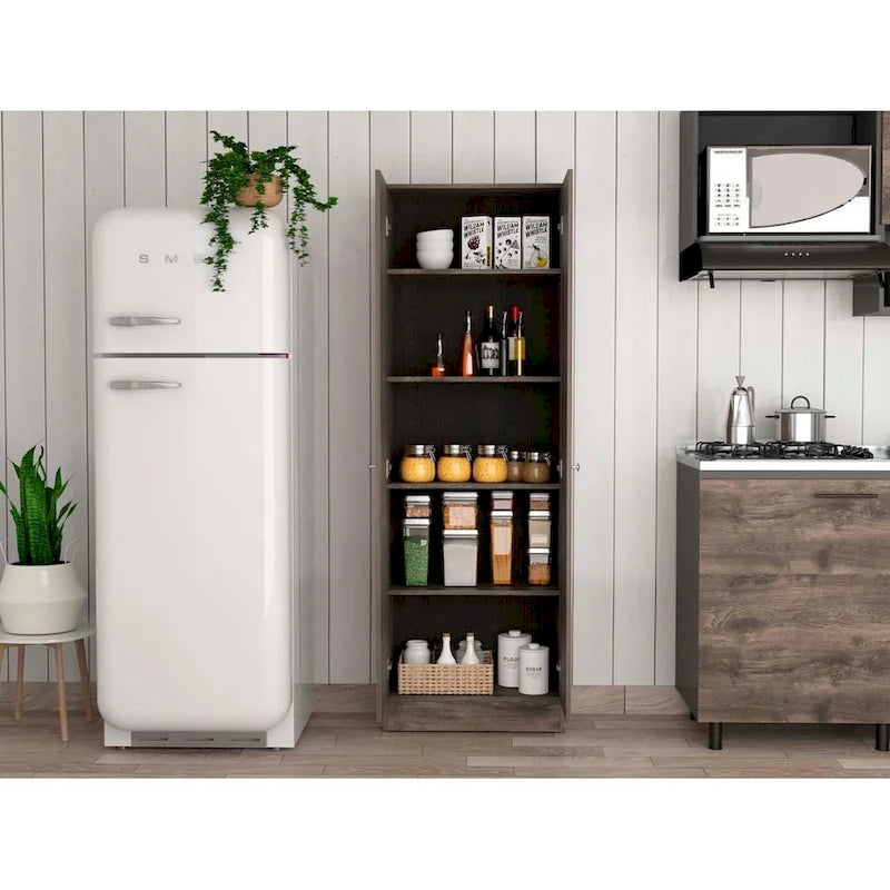 Double Door Storage Cabinet with Five Shelves and Metal Knobs