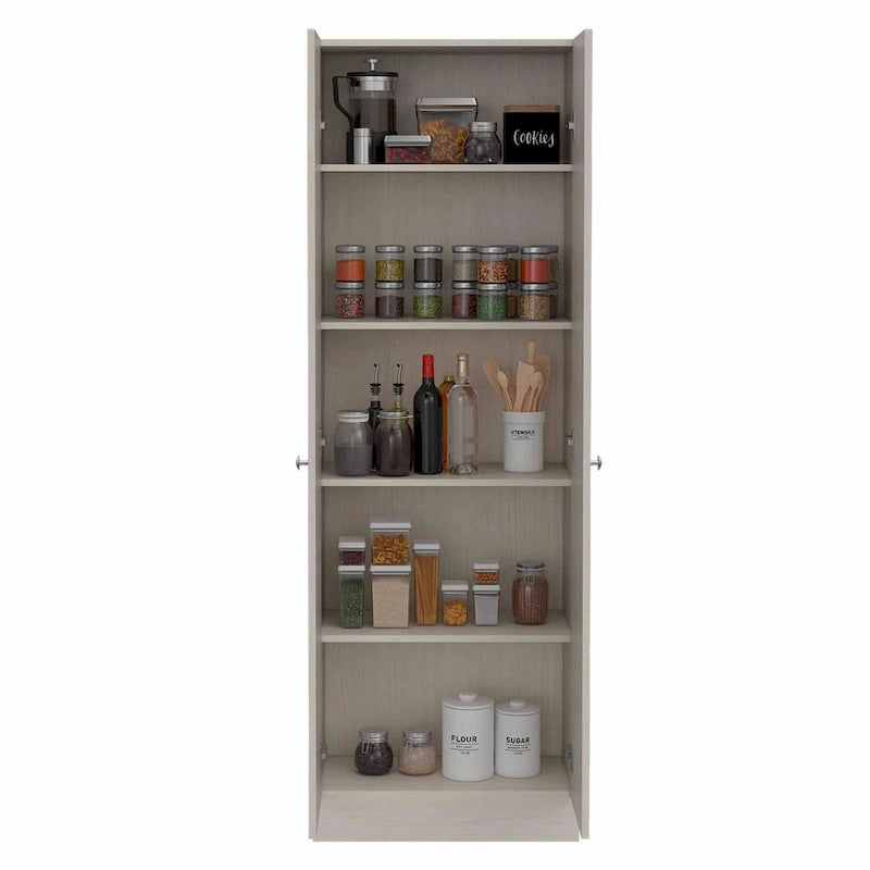 Double Door Storage Cabinet with Five Shelves and Metal Knobs