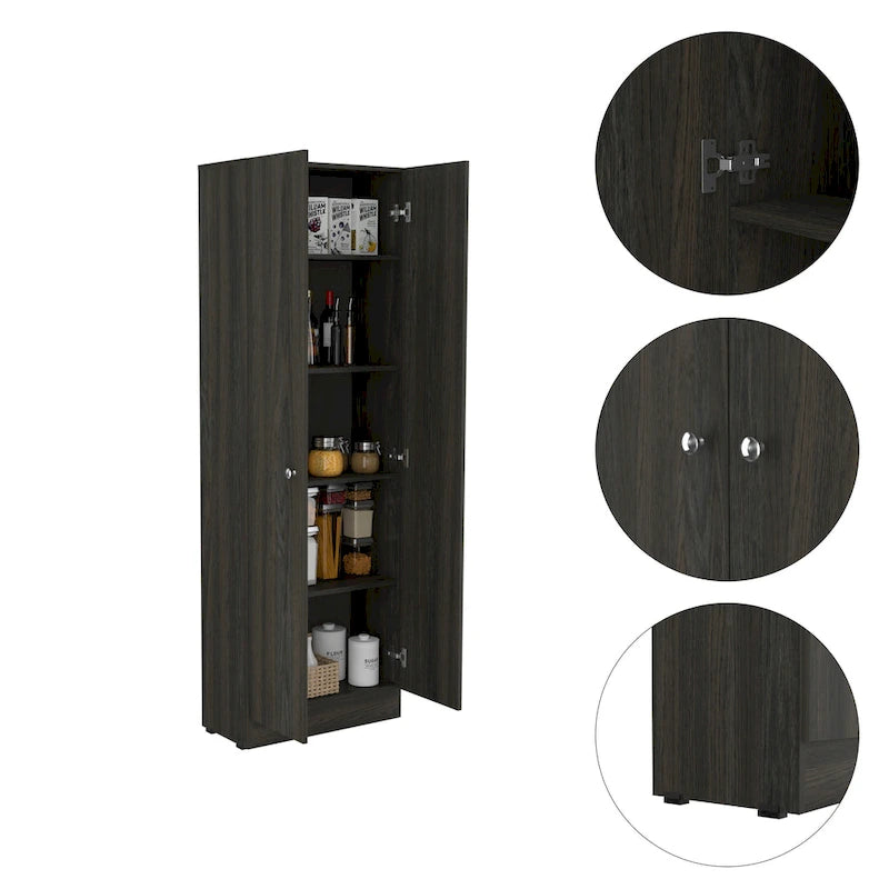 Double Door Storage Cabinet with Five Shelves and Metal Knobs