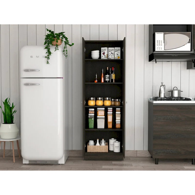 Double Door Storage Cabinet with Five Shelves and Metal Knobs