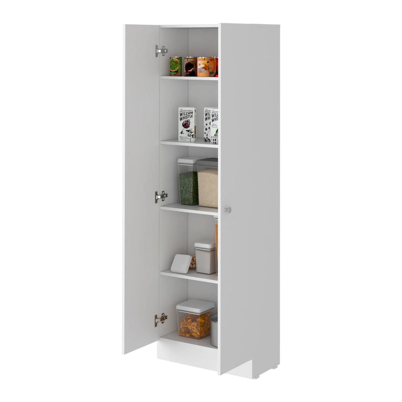 Double Door Storage Cabinet with Five Shelves and Metal Knobs