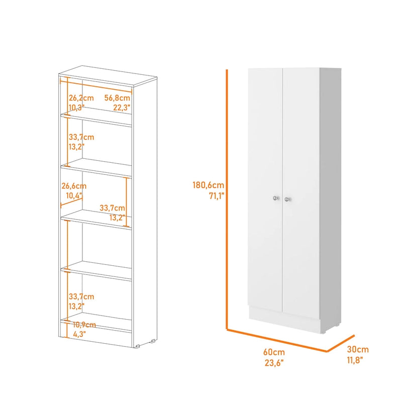 Double Door Storage Cabinet with Five Shelves and Metal Knobs