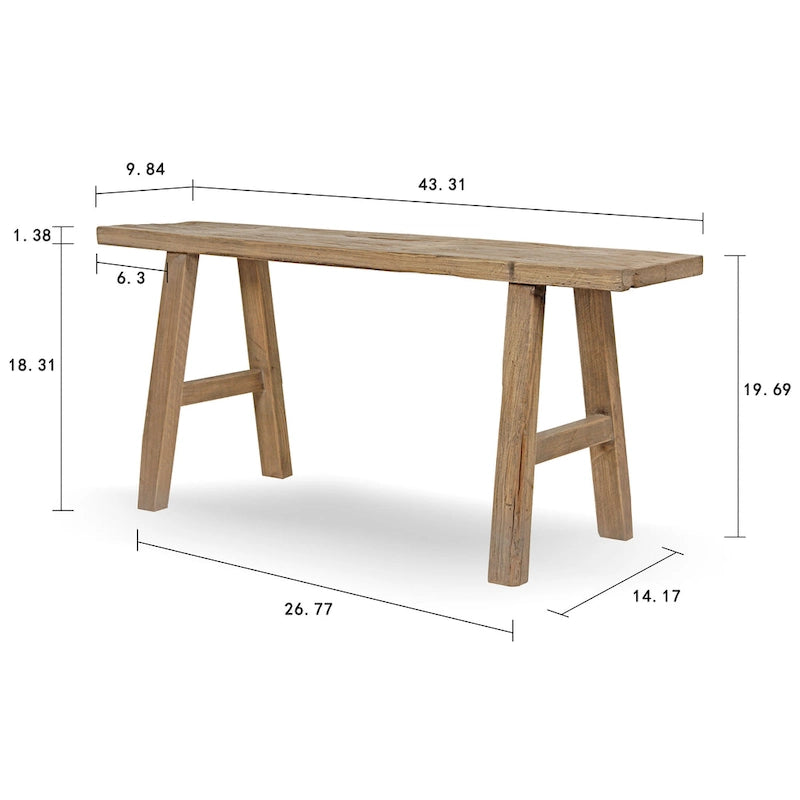 43" Long 10" Wide Rectangular Wooden Bench in Natural Wood Finish