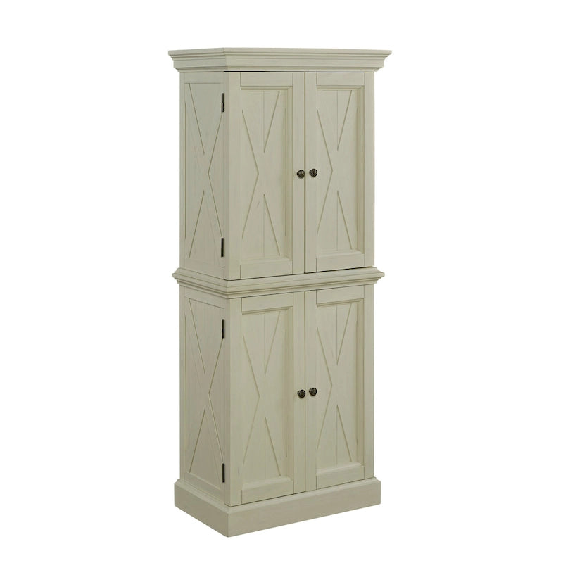 Off-White Kitchen Pantry Cabinet with 4 Doors Wire-Brushed Aged Finish