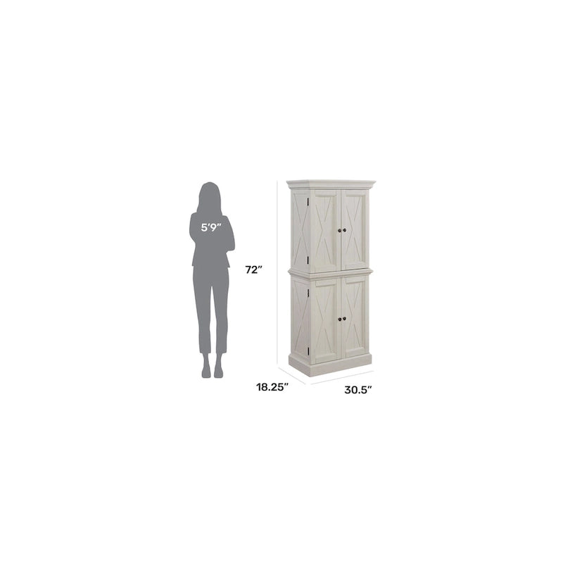 Off-White Kitchen Pantry Cabinet with 4 Doors Wire-Brushed Aged Finish