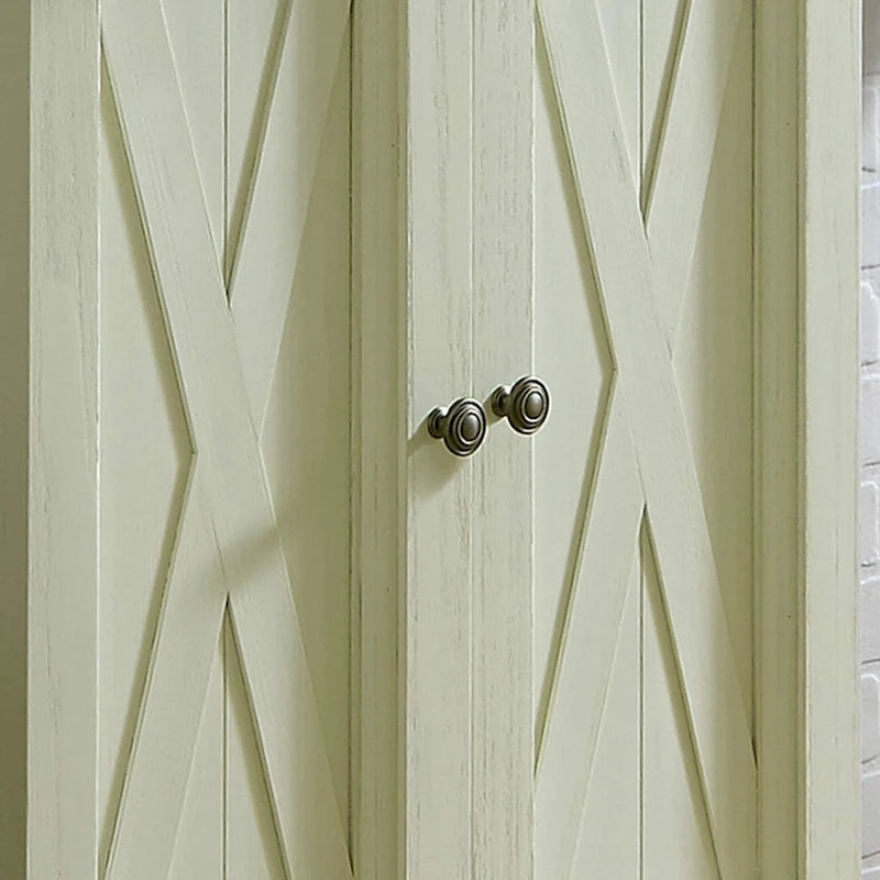 Off-White Kitchen Pantry Cabinet with 4 Doors Wire-Brushed Aged Finish