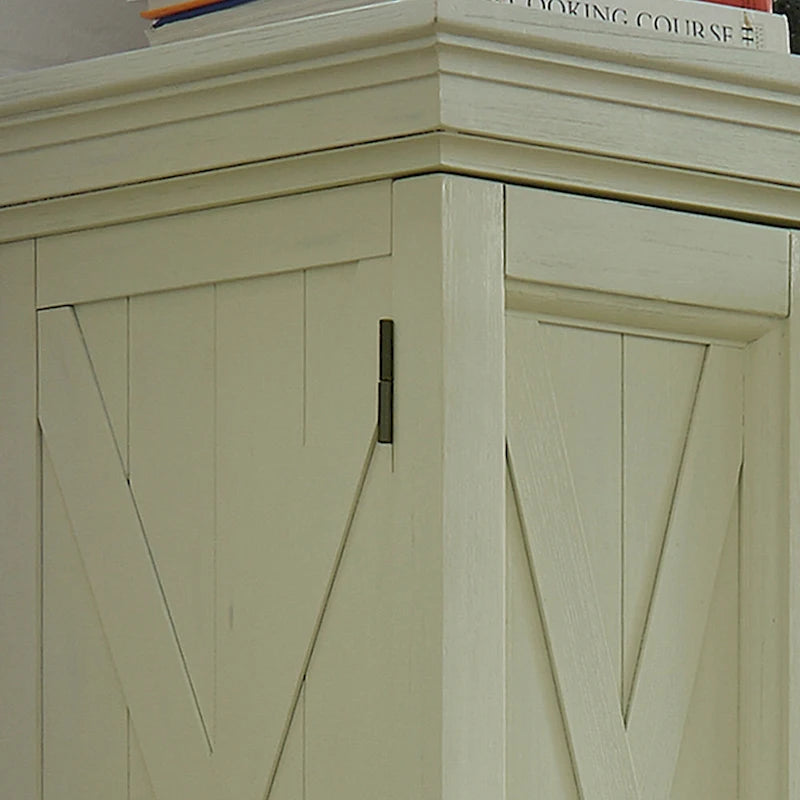 Off-White Kitchen Pantry Cabinet with 4 Doors Wire-Brushed Aged Finish