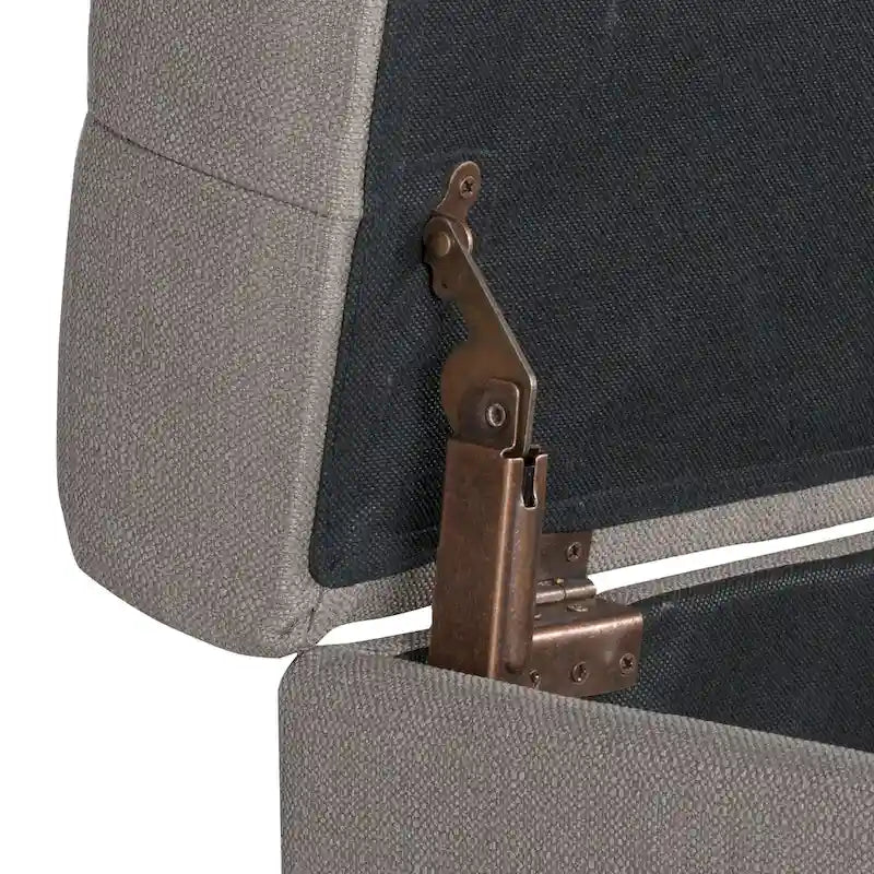 Grey Tufted Upholstered Storage Bench with Hinged Lid and Wooden Legs