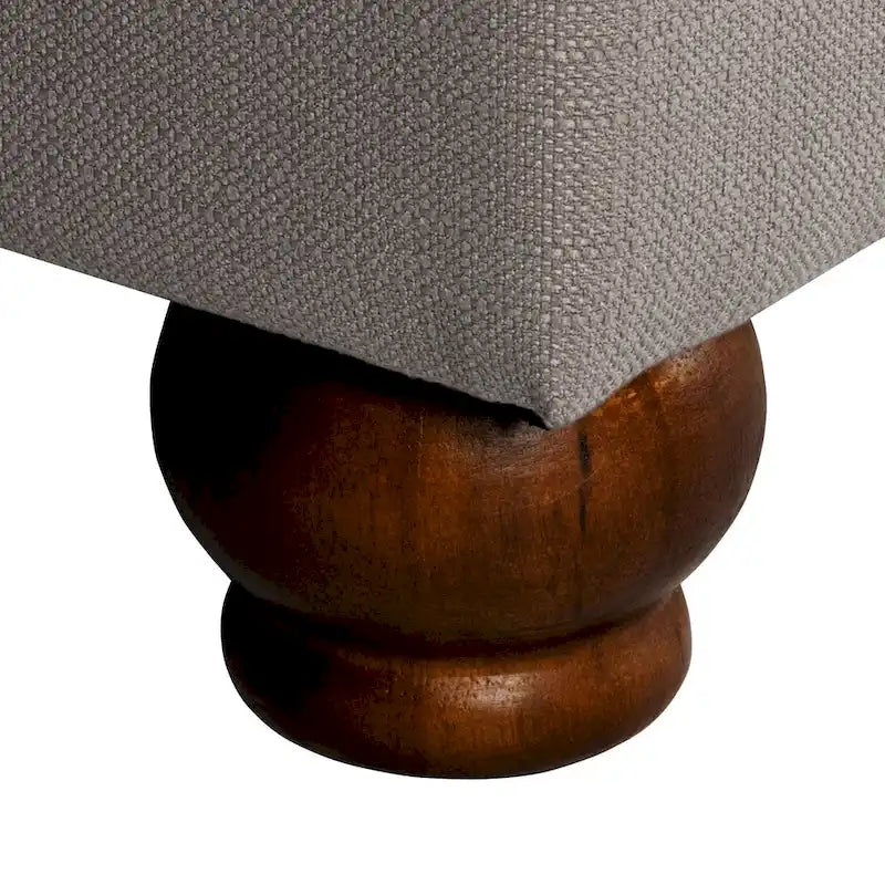 Grey Tufted Upholstered Storage Bench with Hinged Lid and Wooden Legs
