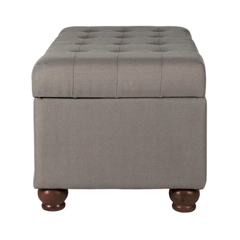 Grey Tufted Upholstered Storage Bench with Hinged Lid and Wooden Legs