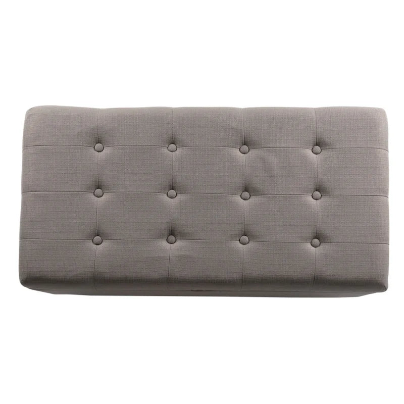 Grey Tufted Upholstered Storage Bench with Hinged Lid and Wooden Legs