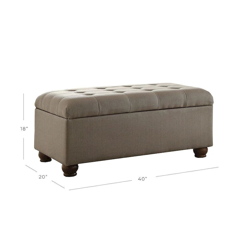 Grey Tufted Upholstered Storage Bench with Hinged Lid and Wooden Legs