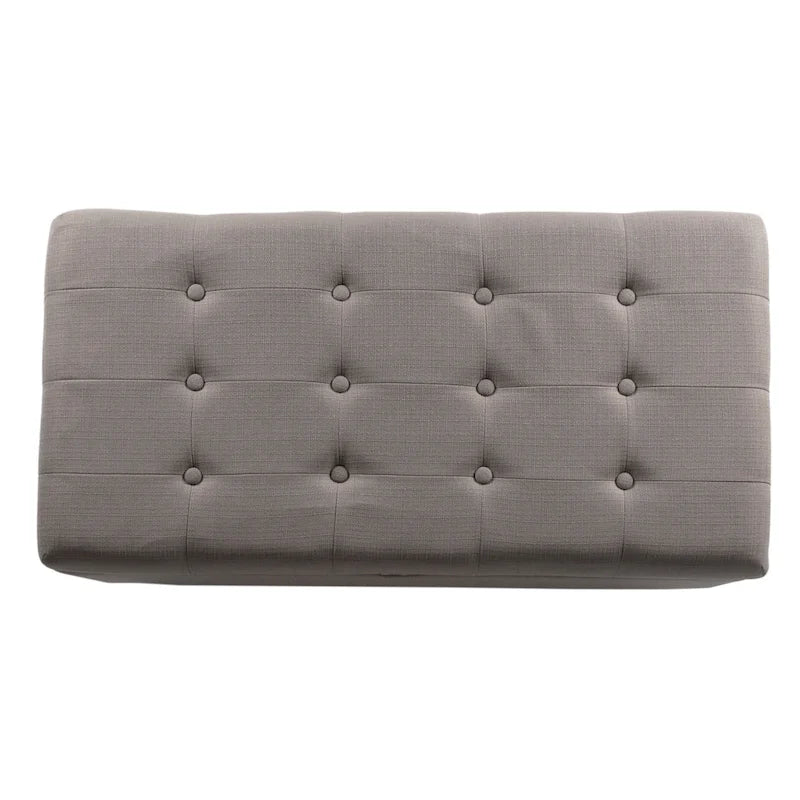 Grey Tufted Upholstered Storage Bench with Hinged Lid and Wooden Legs
