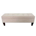 Fabric and Wood Button-Tufted Long Storage Bench with Lift-Top
