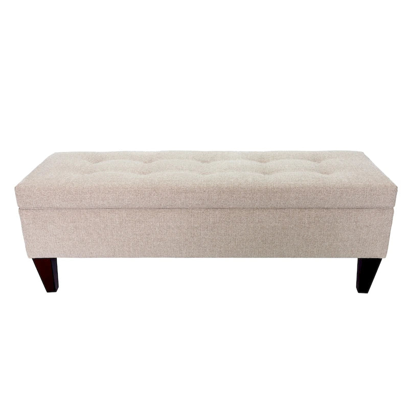 Fabric and Wood Button-Tufted Long Storage Bench with Lift-Top