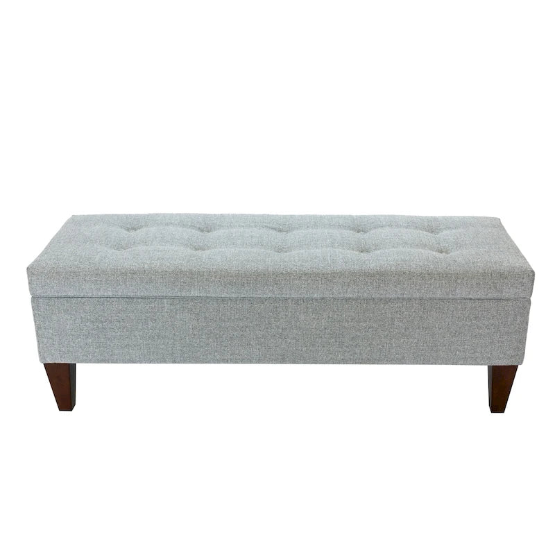 Fabric and Wood Button-Tufted Long Storage Bench with Lift-Top
