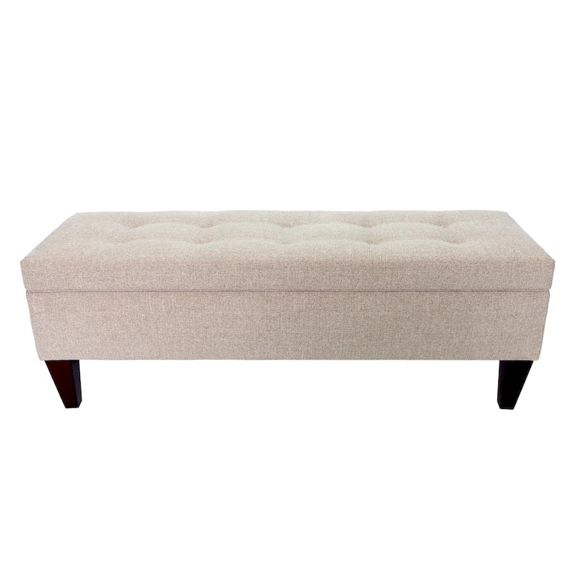 Fabric and Wood Button-Tufted Long Storage Bench with Lift-Top