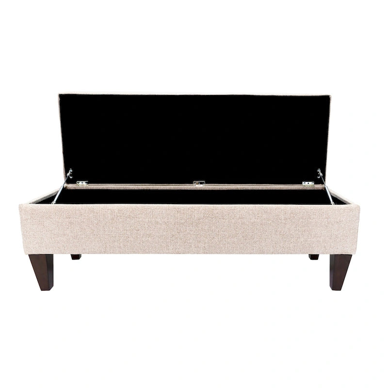 Fabric and Wood Button-Tufted Long Storage Bench with Lift-Top