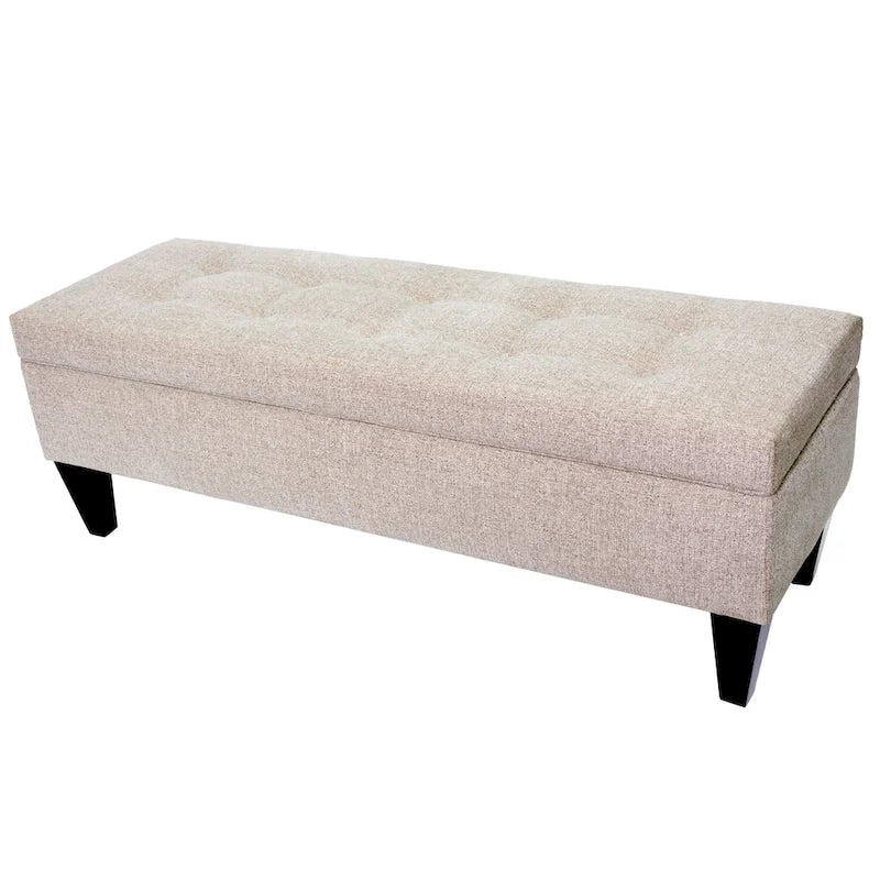 Fabric and Wood Button-Tufted Long Storage Bench with Lift-Top