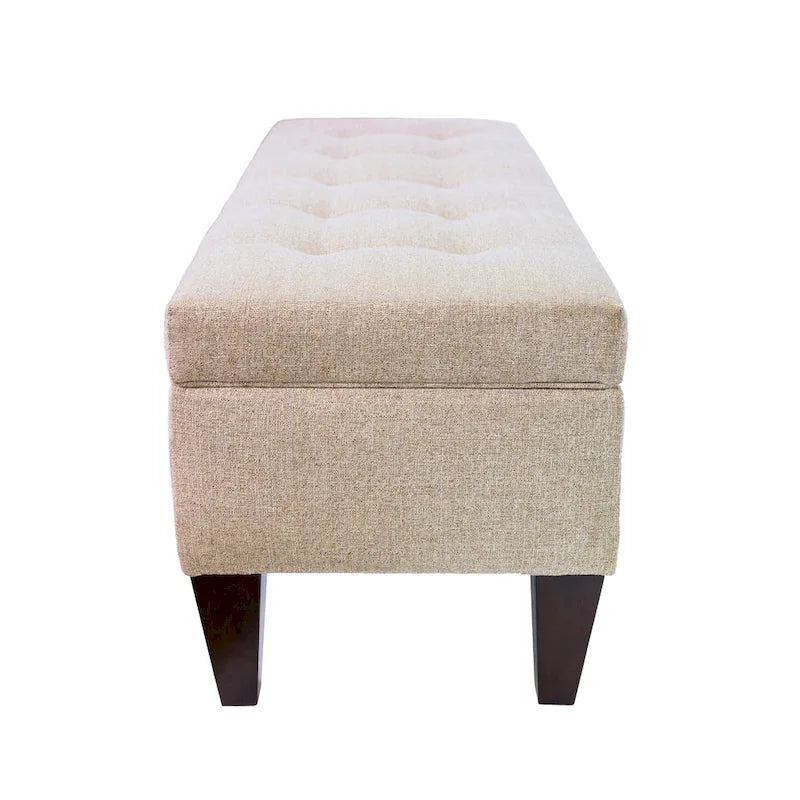 Fabric and Wood Button-Tufted Long Storage Bench with Lift-Top