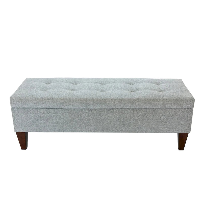 Fabric and Wood Button-Tufted Long Storage Bench with Lift-Top