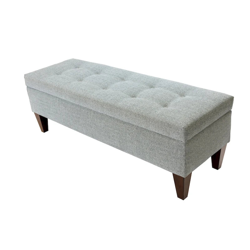 Fabric and Wood Button-Tufted Long Storage Bench with Lift-Top