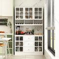 White Buffet Cabinet with Wine Glass Rack, Drawers and Hutch