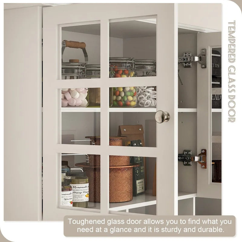 White Buffet Cabinet with Wine Glass Rack, Drawers and Hutch