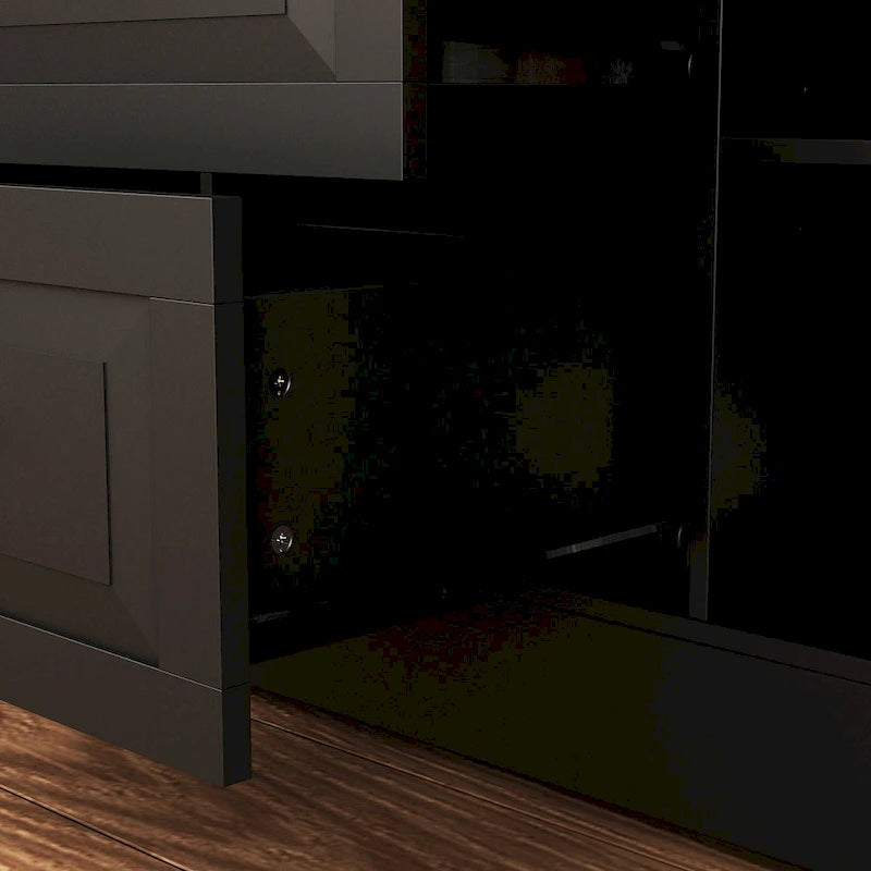 White Buffet Cabinet with Wine Glass Rack, Drawers and Hutch