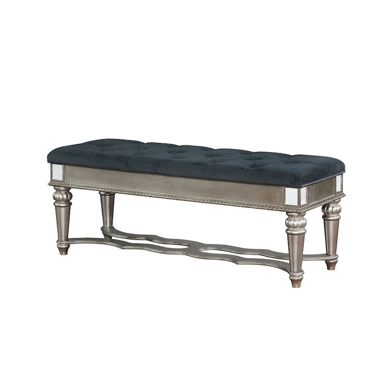Traditional Fabric Tufted Upholstered Accent Bench with Mirrored Trim