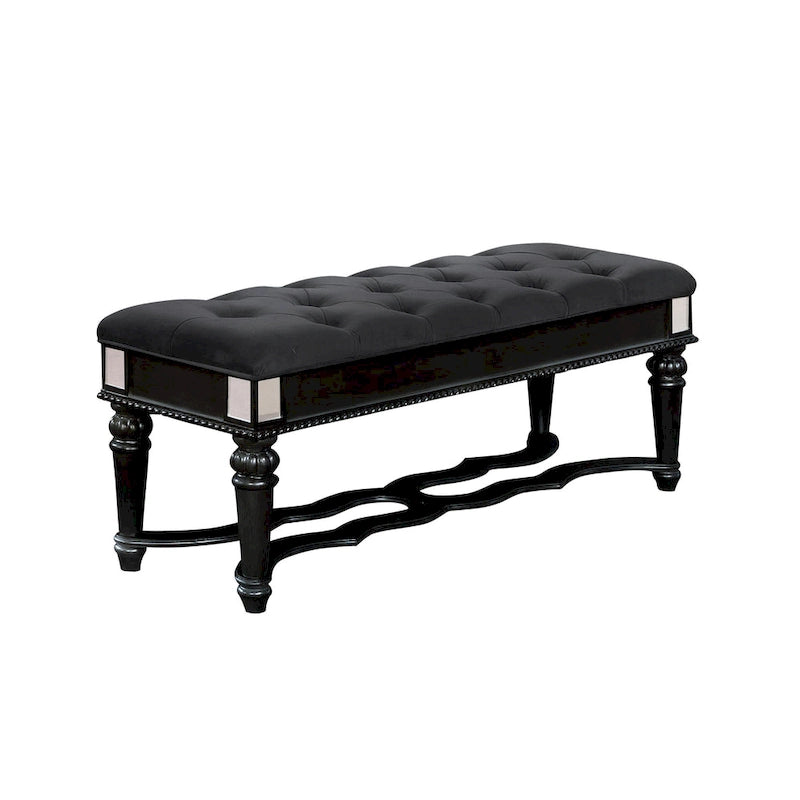 Traditional Fabric Tufted Upholstered Accent Bench with Mirrored Trim