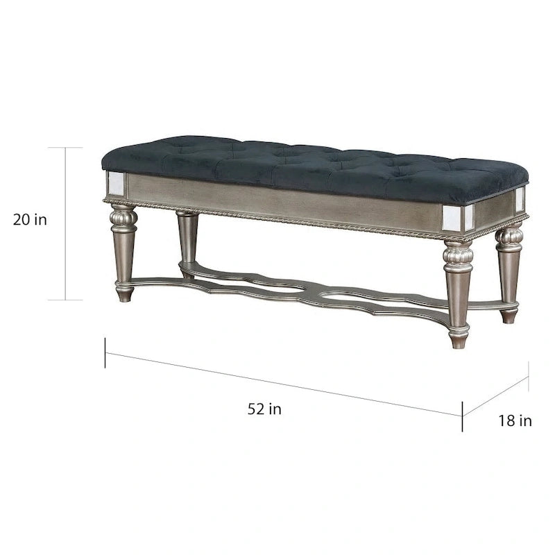 Traditional Fabric Tufted Upholstered Accent Bench with Mirrored Trim