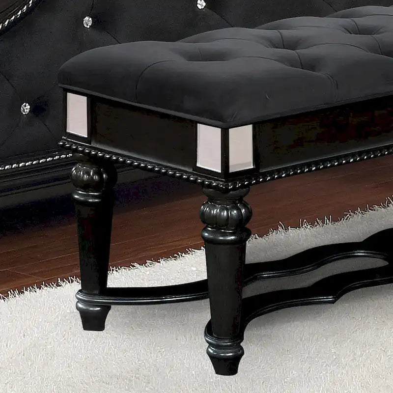 Traditional Fabric Tufted Upholstered Accent Bench with Mirrored Trim